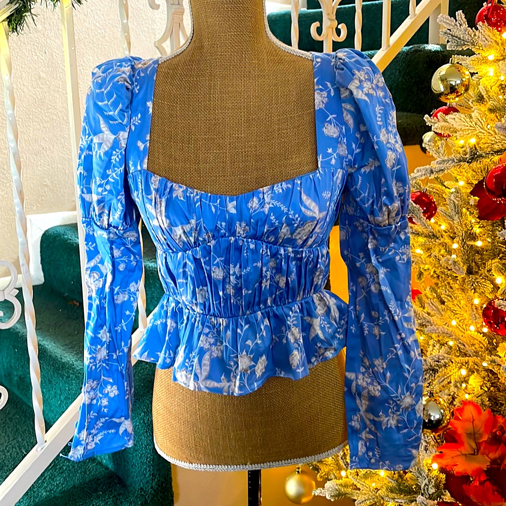 Wayf - Sky Blue Toile Crop Top